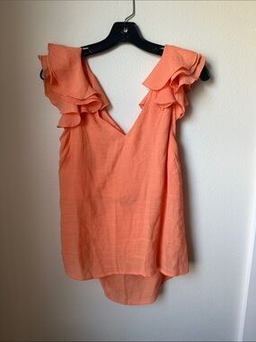 Coral Ruffle Sleeve V-Neck Tank Top